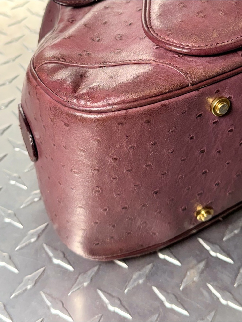 Christian Dior Vintage Ostrich Double Saddle Bowler Bag in Purple - Picture 4 of 14